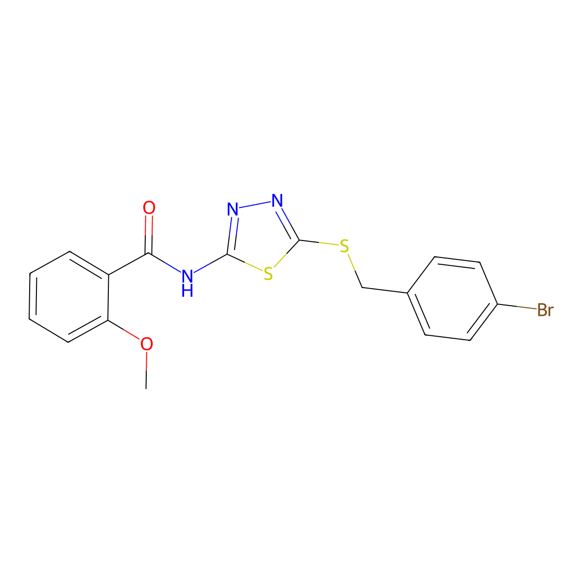 N-(5-((4-bromobenzyl)thio)-1,3,4-thiadiazol-2-yl)-2-methoxybenzamide molecular structure, CAS 392302-82-8