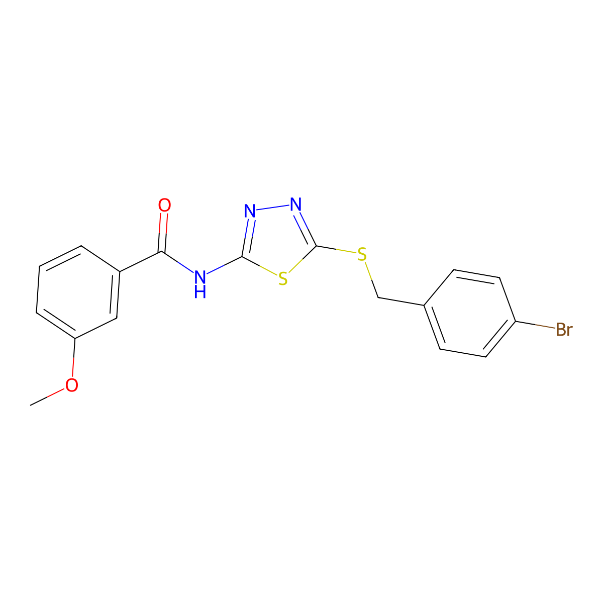 N-(5-((4-bromobenzyl)thio)-1,3,4-thiadiazol-2-yl)-3-methoxybenzamide molecular structure, CAS 392302-83-9