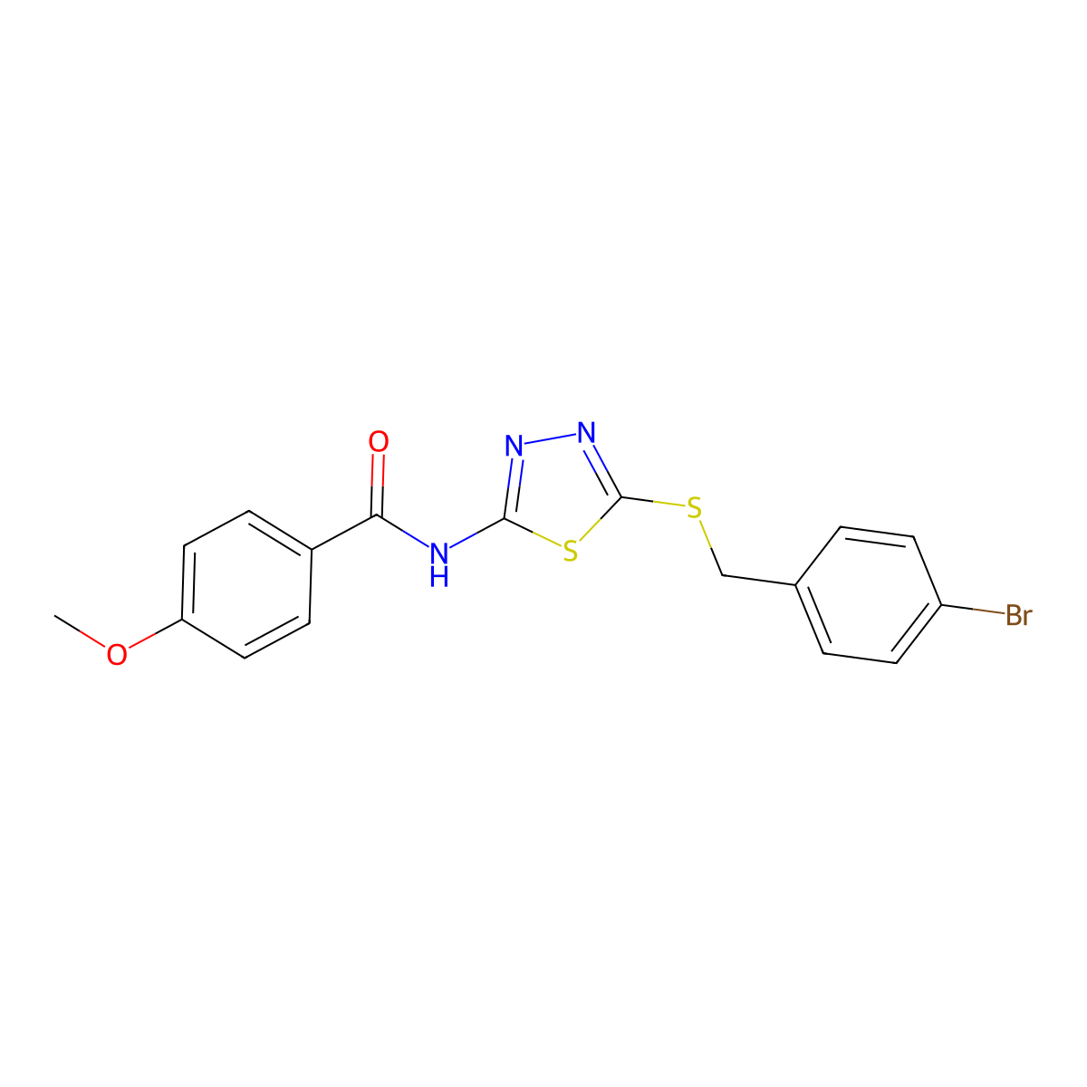 N-(5-((4-bromobenzyl)thio)-1,3,4-thiadiazol-2-yl)-4-methoxybenzamide molecular structure, CAS 392302-84-0