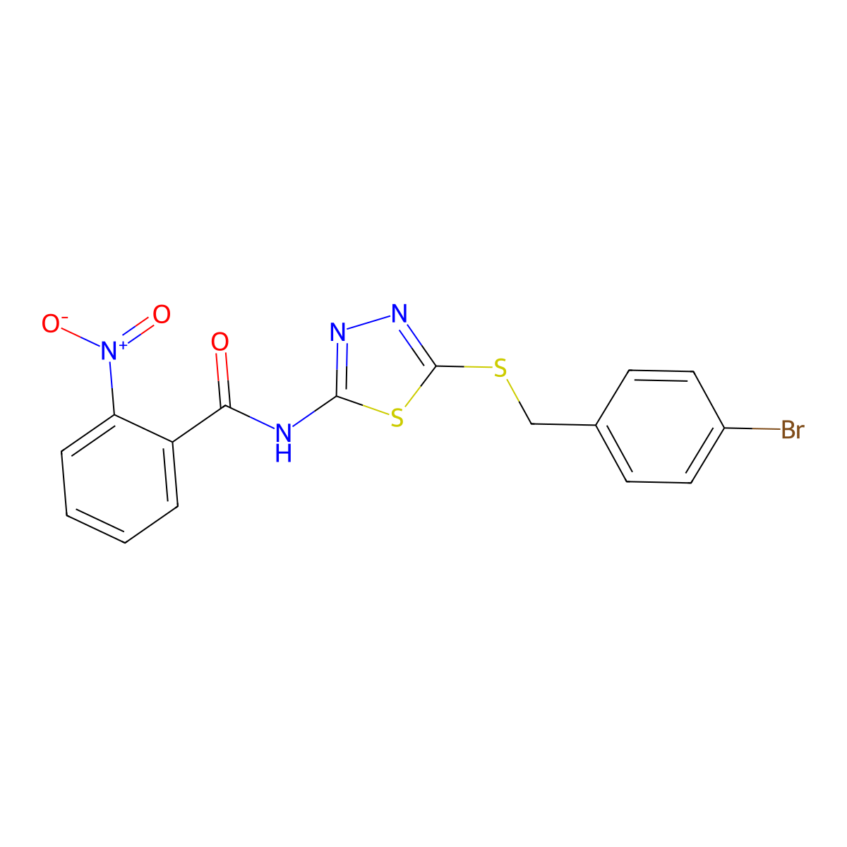N-(5-((4-bromobenzyl)thio)-1,3,4-thiadiazol-2-yl)-2-nitrobenzamide molecular structure, CAS 392302-85-1