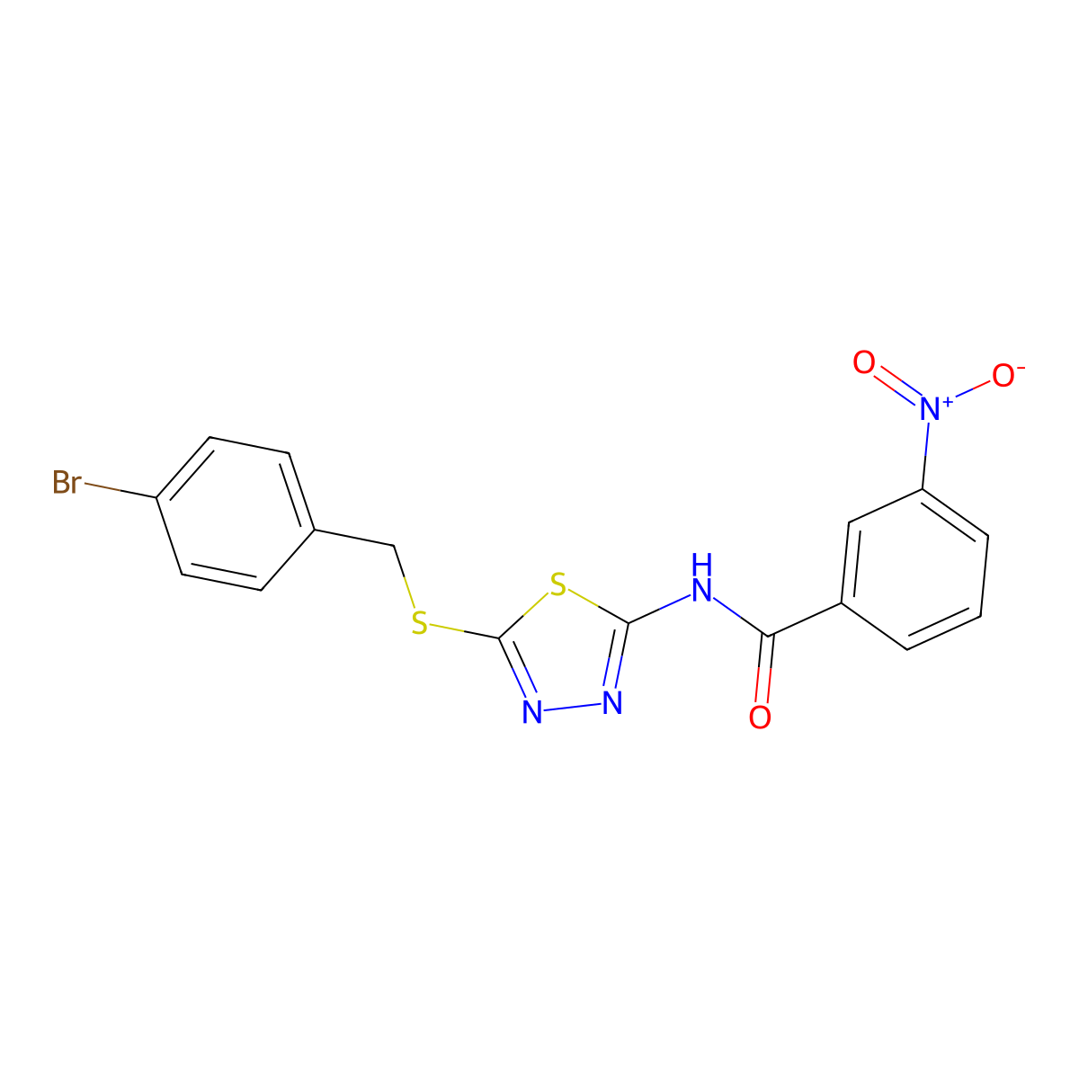 N-(5-((4-bromobenzyl)thio)-1,3,4-thiadiazol-2-yl)-3-nitrobenzamide molecular structure, CAS 392302-86-2