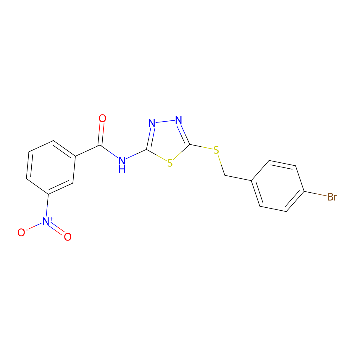 N-(5-((4-bromobenzyl)thio)-1,3,4-thiadiazol-2-yl)-3-nitrobenzamide molecular structure, CAS 392302-86-2