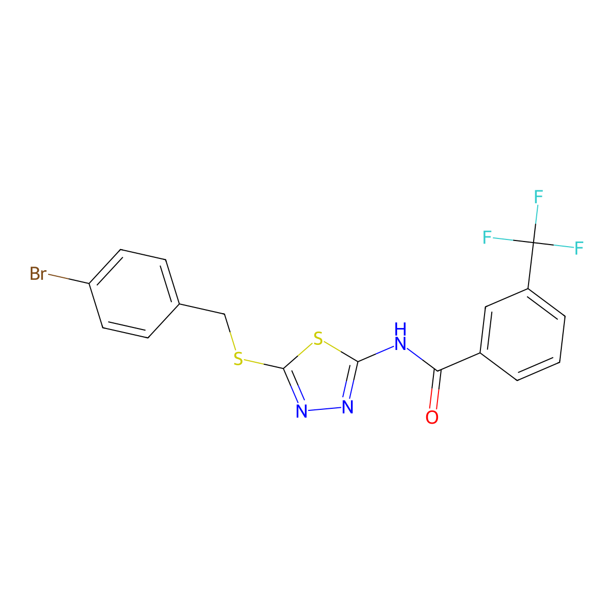 N-(5-((4-bromobenzyl)thio)-1,3,4-thiadiazol-2-yl)-3-(trifluoromethyl)benzamide molecular structure, CAS 392302-91-9