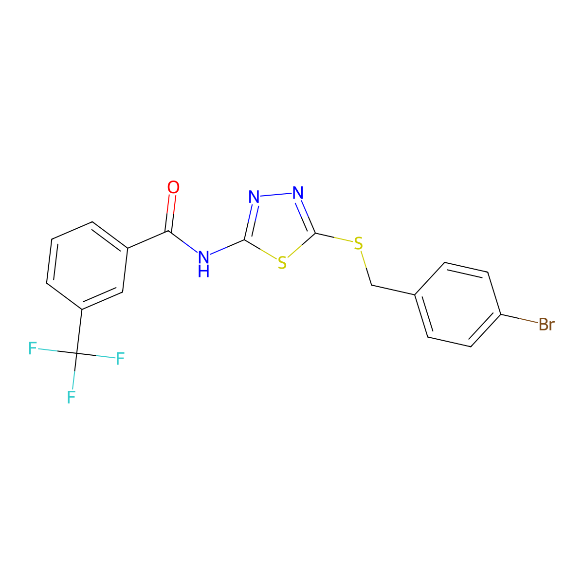 N-(5-((4-bromobenzyl)thio)-1,3,4-thiadiazol-2-yl)-3-(trifluoromethyl)benzamide molecular structure, CAS 392302-91-9