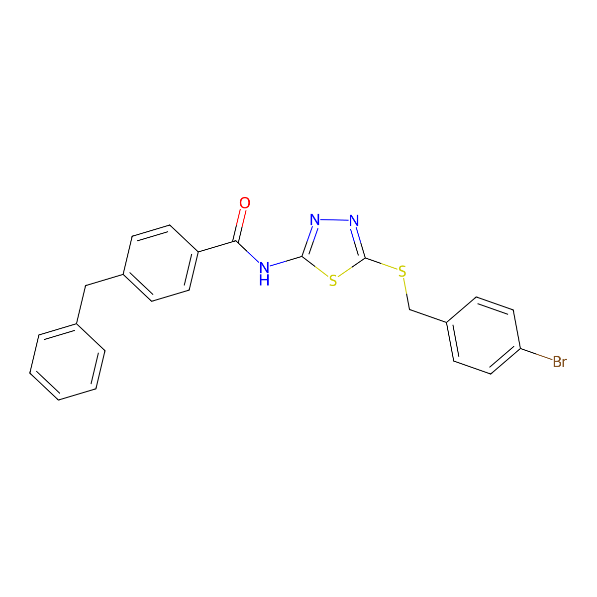 4-benzyl-N-(5-((4-bromobenzyl)thio)-1,3,4-thiadiazol-2-yl)benzamide molecular structure, CAS 392302-93-1