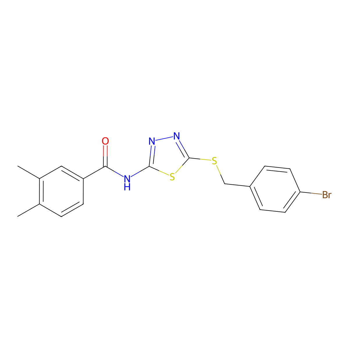 N-(5-((4-bromobenzyl)thio)-1,3,4-thiadiazol-2-yl)-3,4-dimethylbenzamide molecular structure, CAS 392302-96-4