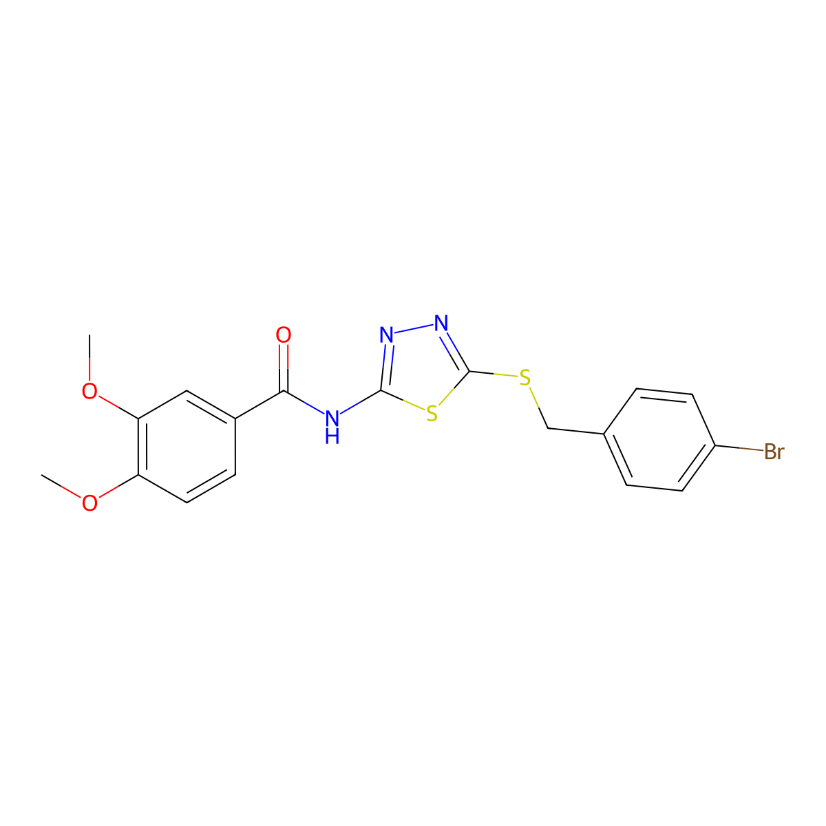 N-(5-((4-bromobenzyl)thio)-1,3,4-thiadiazol-2-yl)-3,4-dimethoxybenzamide molecular structure, CAS 392303-01-4