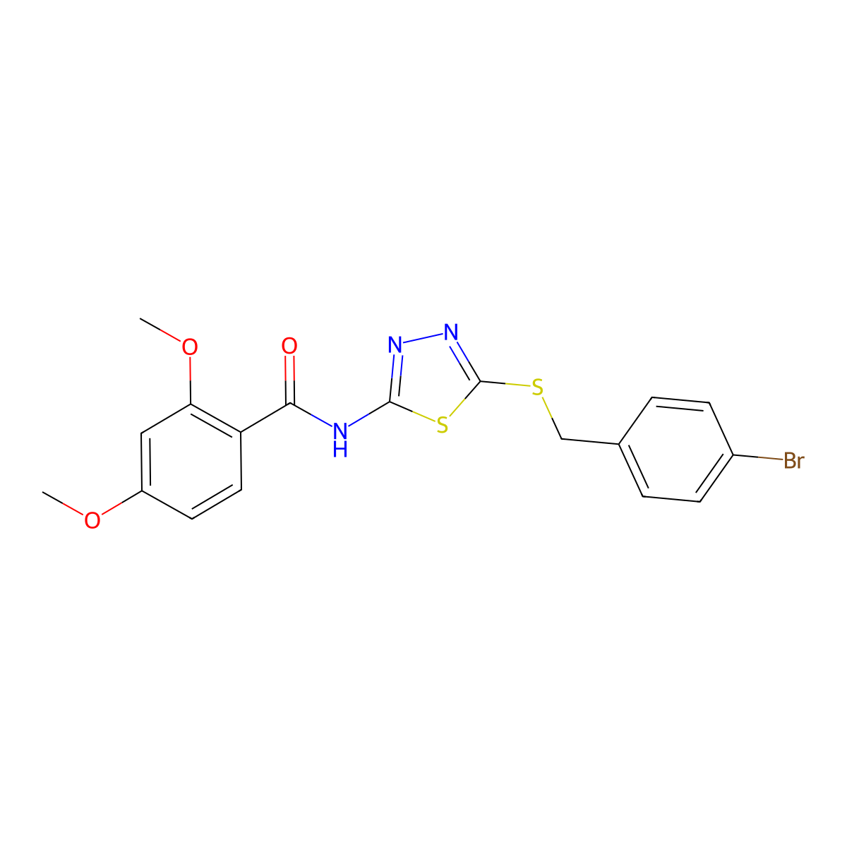 N-(5-((4-bromobenzyl)thio)-1,3,4-thiadiazol-2-yl)-2,4-dimethoxybenzamide molecular structure, CAS 392303-02-5