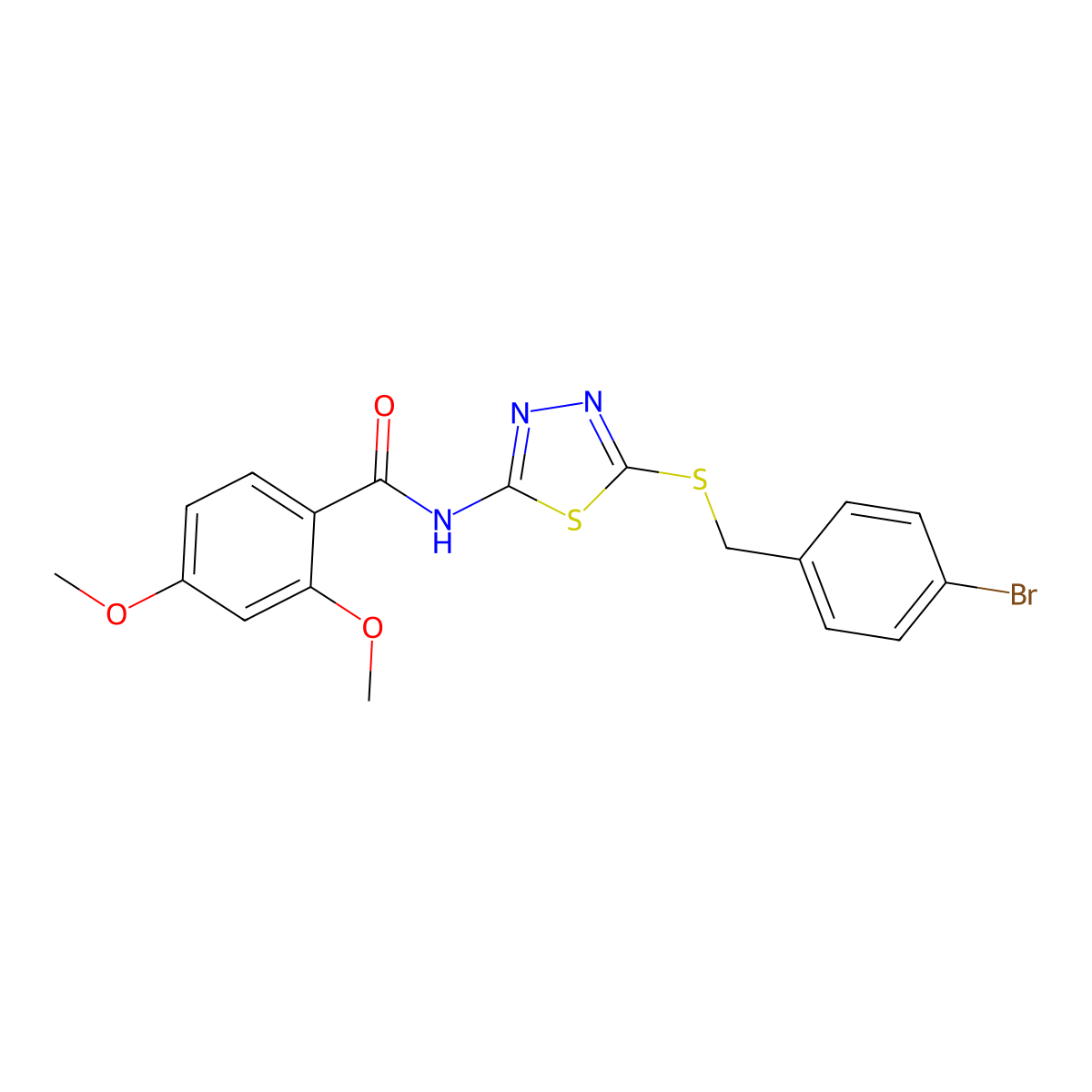 N-(5-((4-bromobenzyl)thio)-1,3,4-thiadiazol-2-yl)-2,4-dimethoxybenzamide molecular structure, CAS 392303-02-5