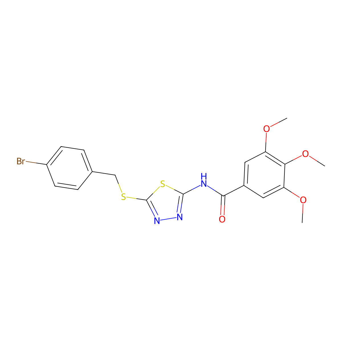 N-(5-((4-bromobenzyl)thio)-1,3,4-thiadiazol-2-yl)-3,4,5-trimethoxybenzamide molecular structure, CAS 392303-04-7