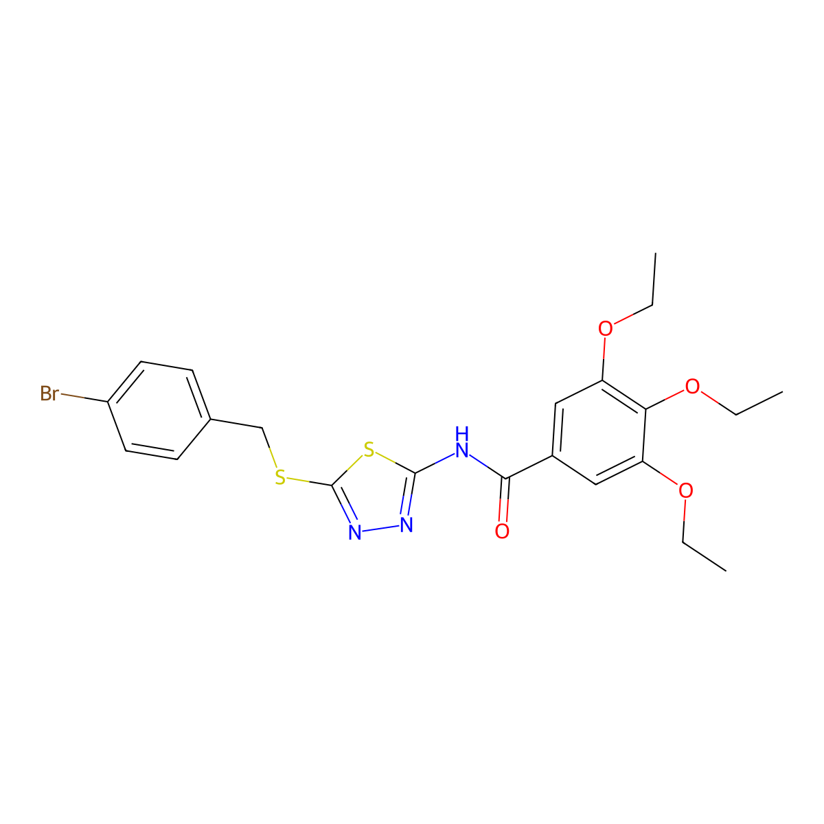 N-(5-((4-bromobenzyl)thio)-1,3,4-thiadiazol-2-yl)-3,4,5-triethoxybenzamide molecular structure, CAS 392303-05-8