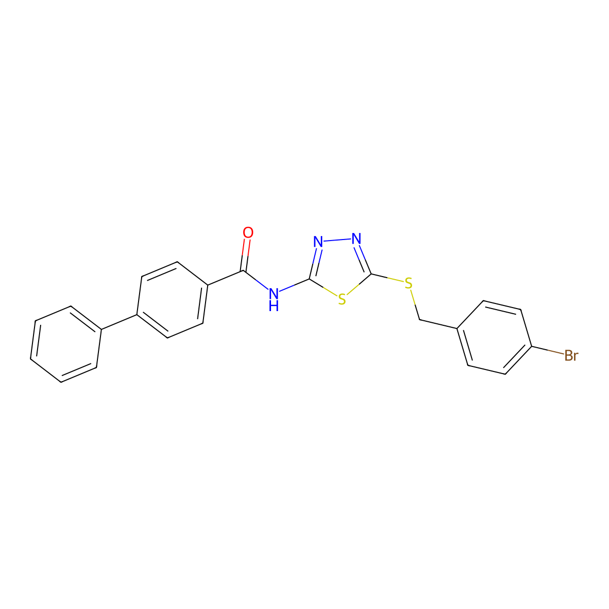 N-(5-((4-bromobenzyl)thio)-1,3,4-thiadiazol-2-yl)-[1,1'-biphenyl]-4-carboxamide molecular structure, CAS 392303-06-9
