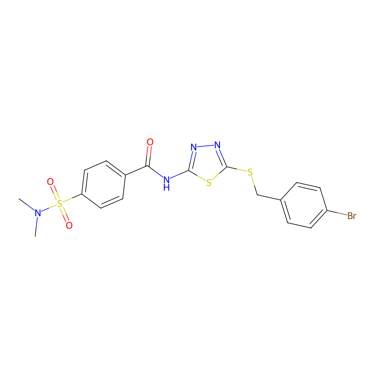 N-[5-[(4-bromophenyl)methylsulfanyl]-1,3,4-thiadiazol-2-yl]-4-(dimethylsulfamoyl)benzamide molecular structure, CAS 392303-07-0