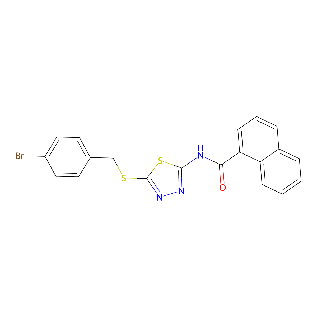 N-(5-((4-bromobenzyl)thio)-1,3,4-thiadiazol-2-yl)-1-naphthamide molecular structure, CAS 392303-13-8