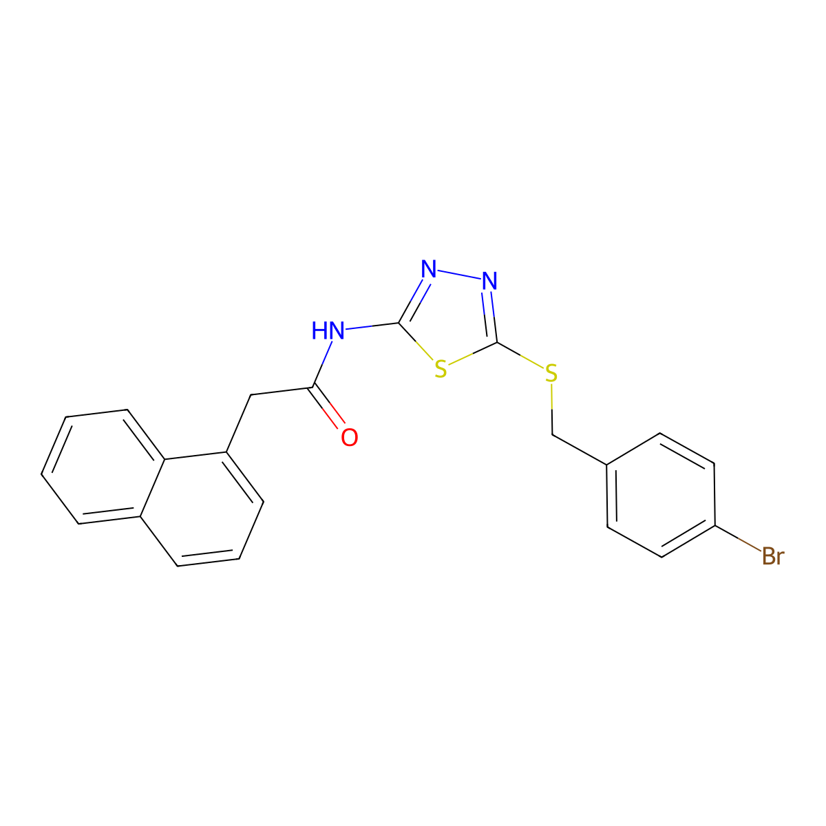 N-(5-((4-bromobenzyl)thio)-1,3,4-thiadiazol-2-yl)-2-(naphthalen-1-yl)acetamide molecular structure, CAS 392303-14-9