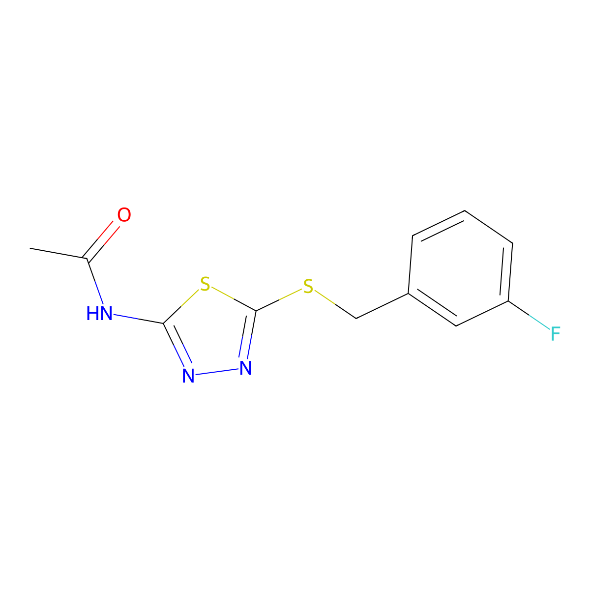 N-{5-[(3-fluorobenzyl)sulfanyl]-1,3,4-thiadiazol-2-yl}acetamide molecular structure, CAS 392303-16-1