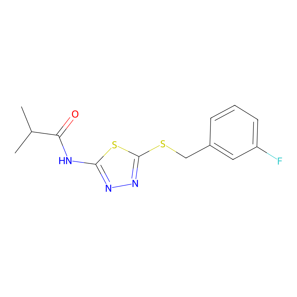 N-(5-((3-fluorobenzyl)thio)-1,3,4-thiadiazol-2-yl)isobutyramide molecular structure, CAS 392303-19-4