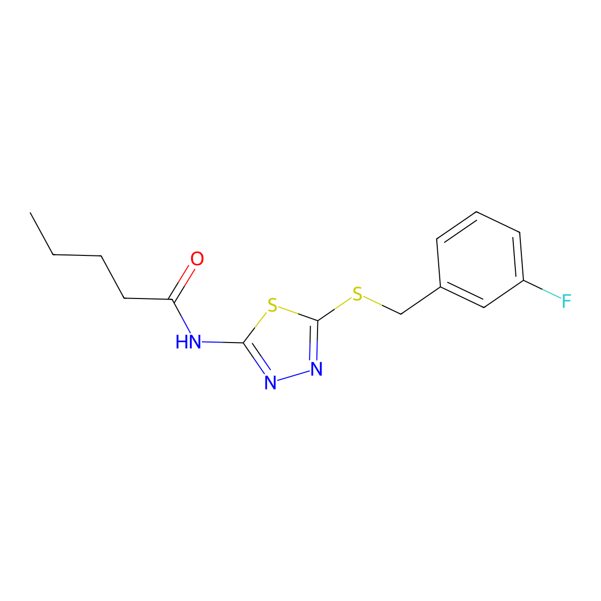 N-(5-((3-fluorobenzyl)thio)-1,3,4-thiadiazol-2-yl)pentanamide molecular structure, CAS 392303-22-9