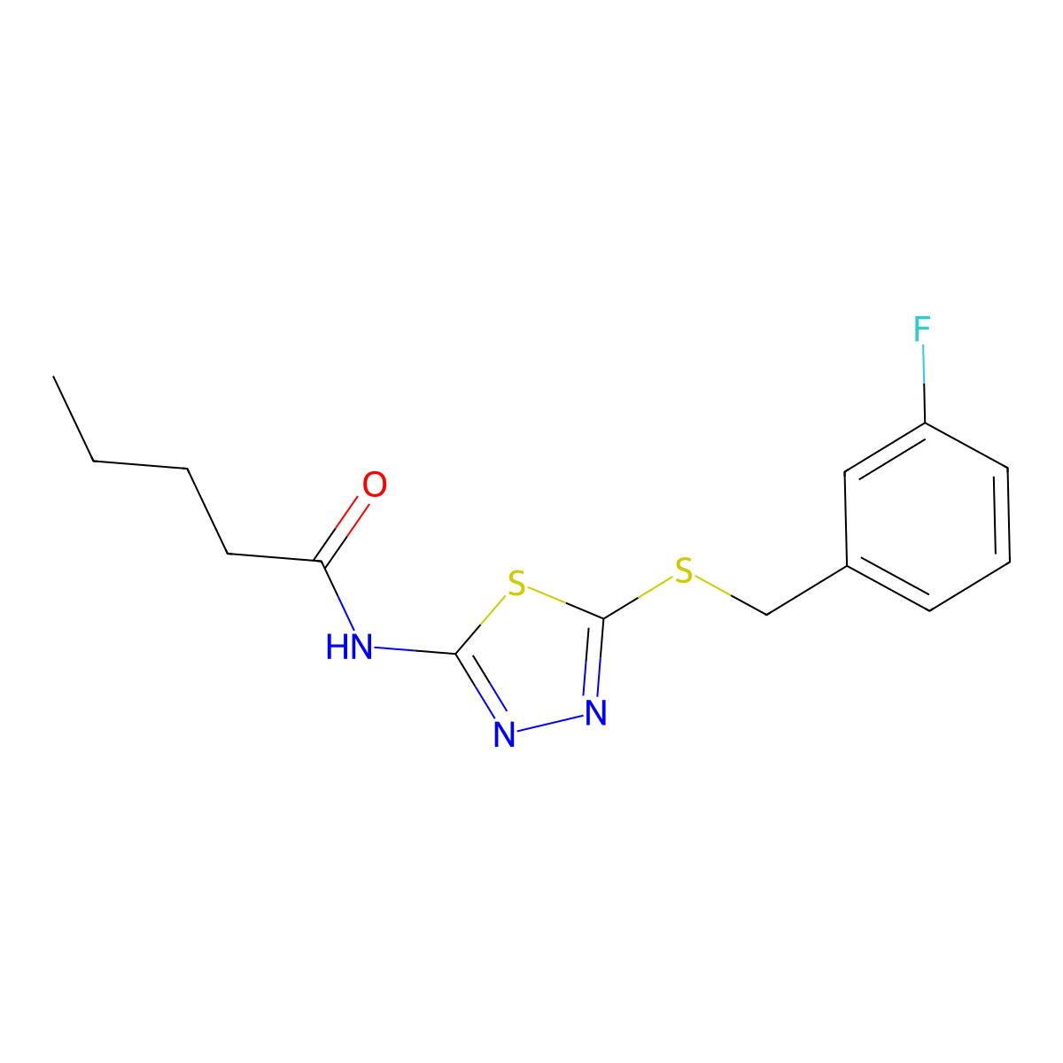 N-(5-((3-fluorobenzyl)thio)-1,3,4-thiadiazol-2-yl)pentanamide molecular structure, CAS 392303-22-9