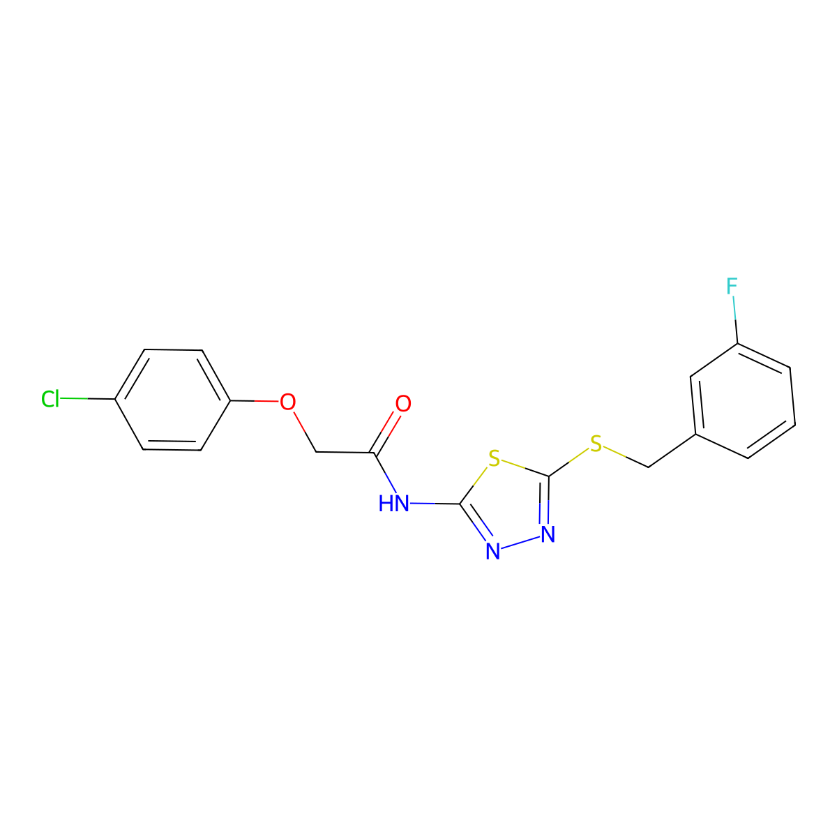 2-(4-chlorophenoxy)-N-(5-((3-fluorobenzyl)thio)-1,3,4-thiadiazol-2-yl)acetamide molecular structure, CAS 392303-25-2
