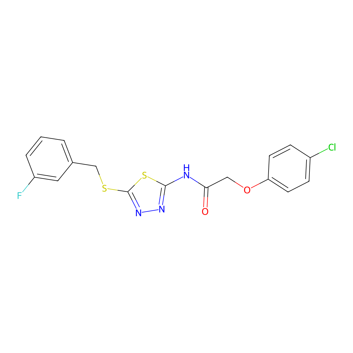 2-(4-chlorophenoxy)-N-(5-((3-fluorobenzyl)thio)-1,3,4-thiadiazol-2-yl)acetamide molecular structure, CAS 392303-25-2