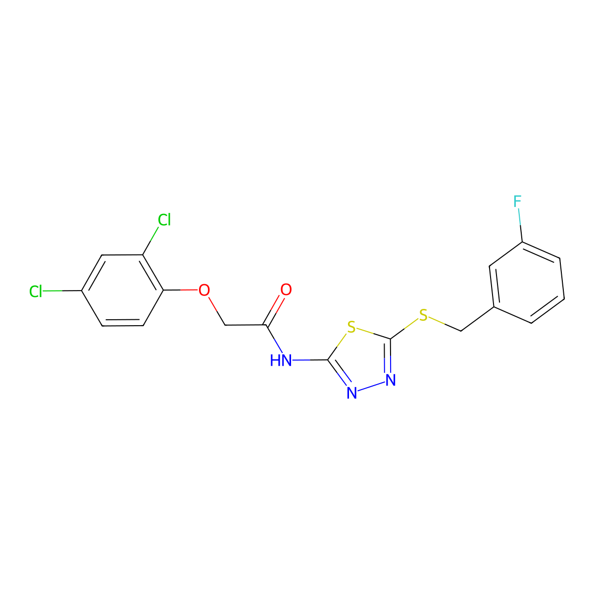 2-(2,4-dichlorophenoxy)-N-(5-((3-fluorobenzyl)thio)-1,3,4-thiadiazol-2-yl)acetamide molecular structure, CAS 392303-26-3