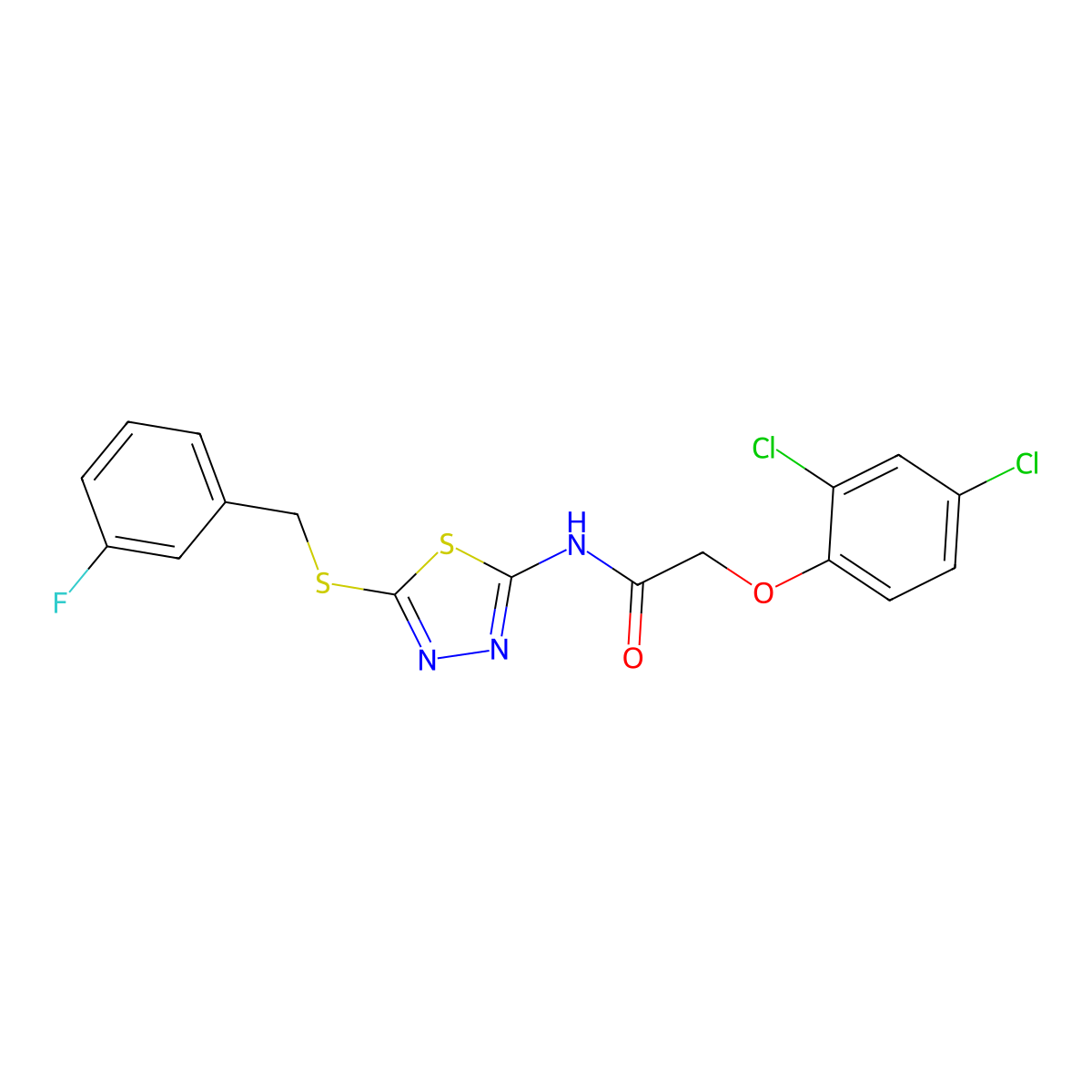 2-(2,4-dichlorophenoxy)-N-(5-((3-fluorobenzyl)thio)-1,3,4-thiadiazol-2-yl)acetamide molecular structure, CAS 392303-26-3