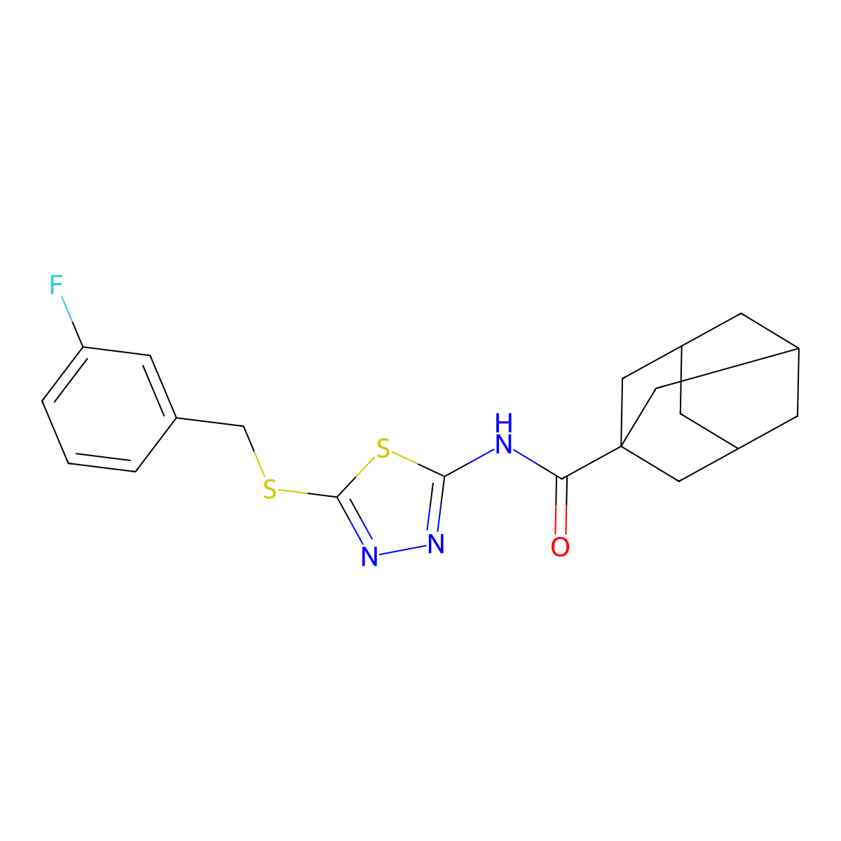 N-[5-[(3-fluorophenyl)methylsulfanyl]-1,3,4-thiadiazol-2-yl]adamantane-1-carboxamide molecular structure, CAS 392303-30-9