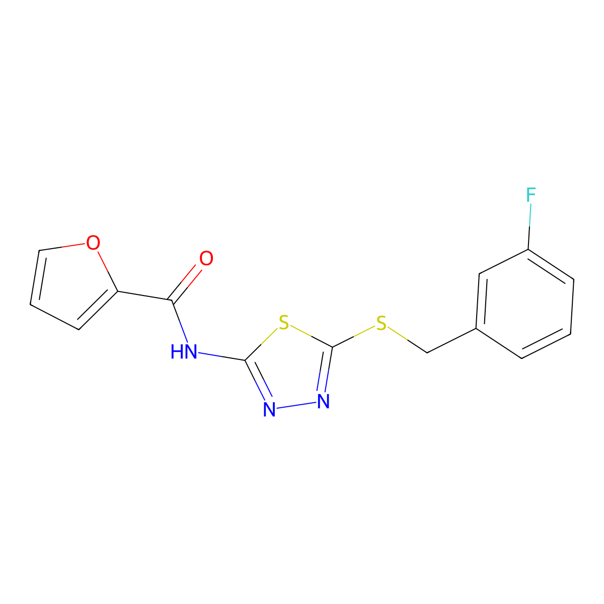 N-(5-((3-fluorobenzyl)thio)-1,3,4-thiadiazol-2-yl)furan-2-carboxamide molecular structure, CAS 392303-31-0