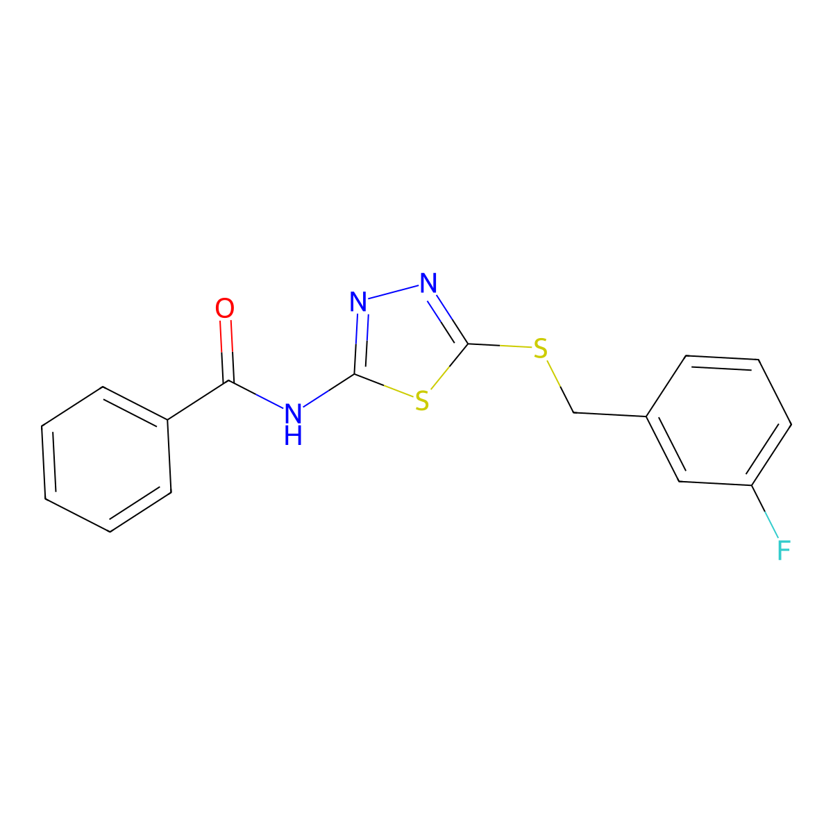 N-(5-((3-fluorobenzyl)thio)-1,3,4-thiadiazol-2-yl)benzamide molecular structure, CAS 392303-34-3