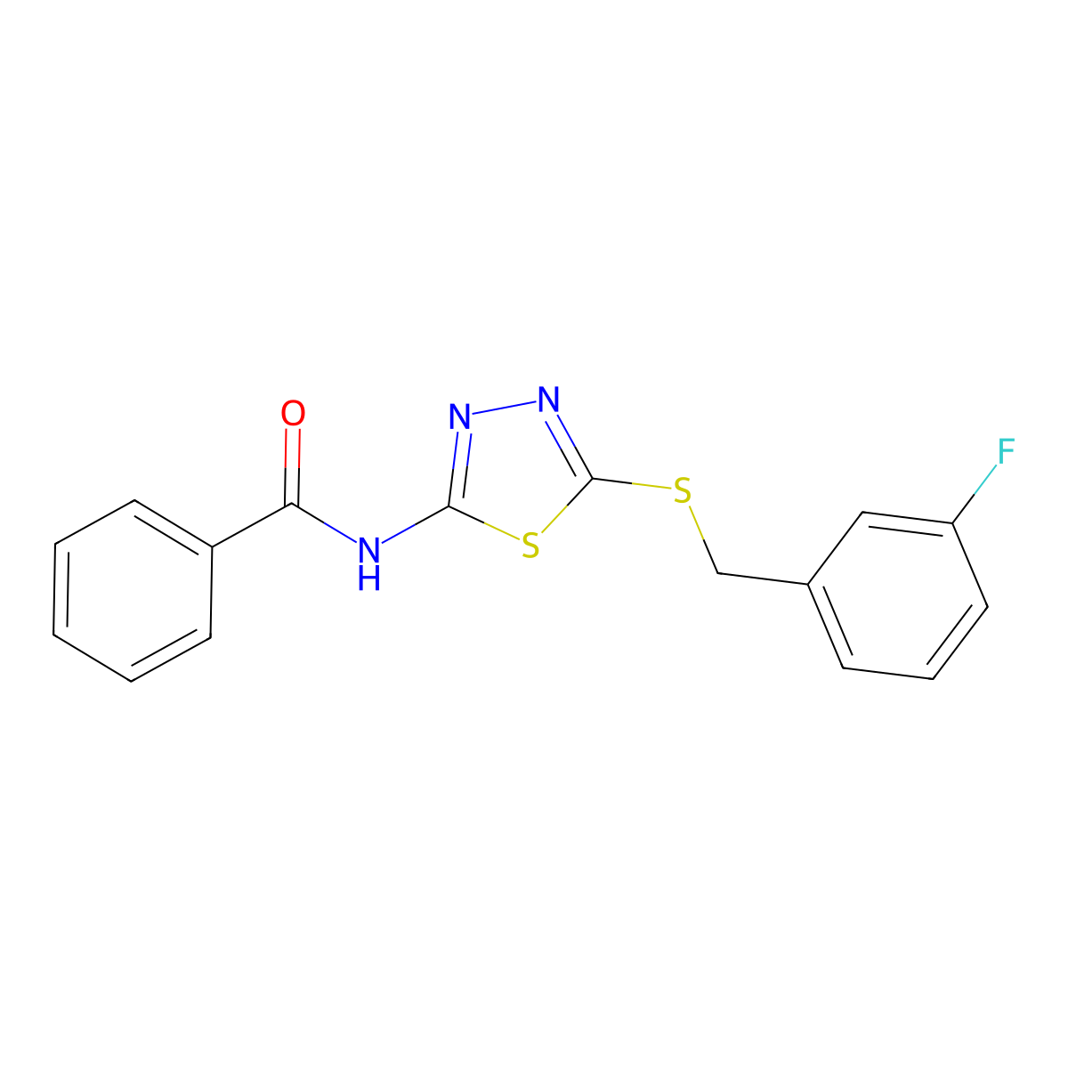 N-(5-((3-fluorobenzyl)thio)-1,3,4-thiadiazol-2-yl)benzamide molecular structure, CAS 392303-34-3