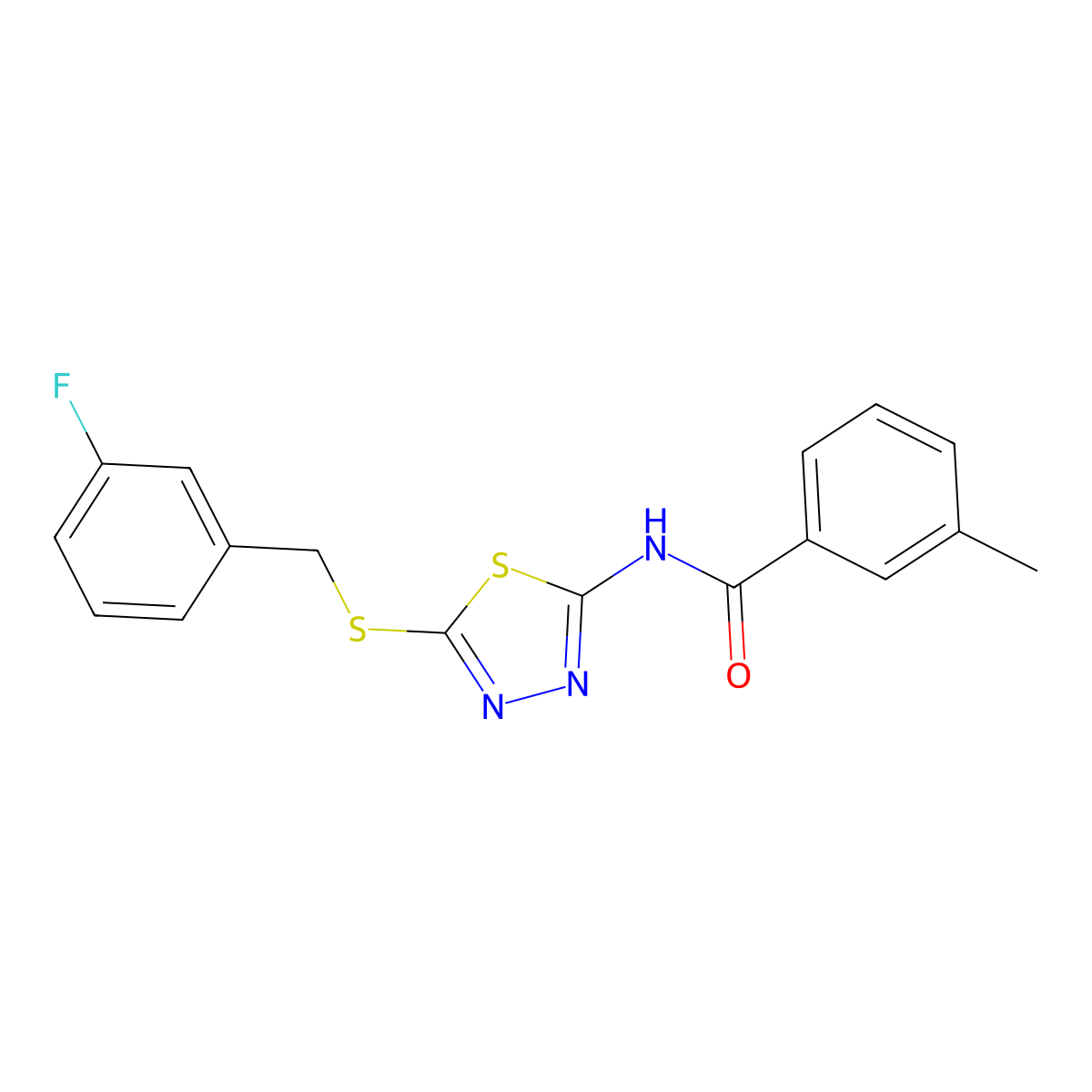 N-(5-((3-fluorobenzyl)thio)-1,3,4-thiadiazol-2-yl)-3-methylbenzamide molecular structure, CAS 392303-36-5