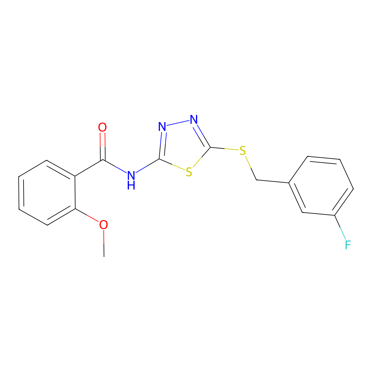 N-(5-((3-fluorobenzyl)thio)-1,3,4-thiadiazol-2-yl)-2-methoxybenzamide molecular structure, CAS 392303-41-2