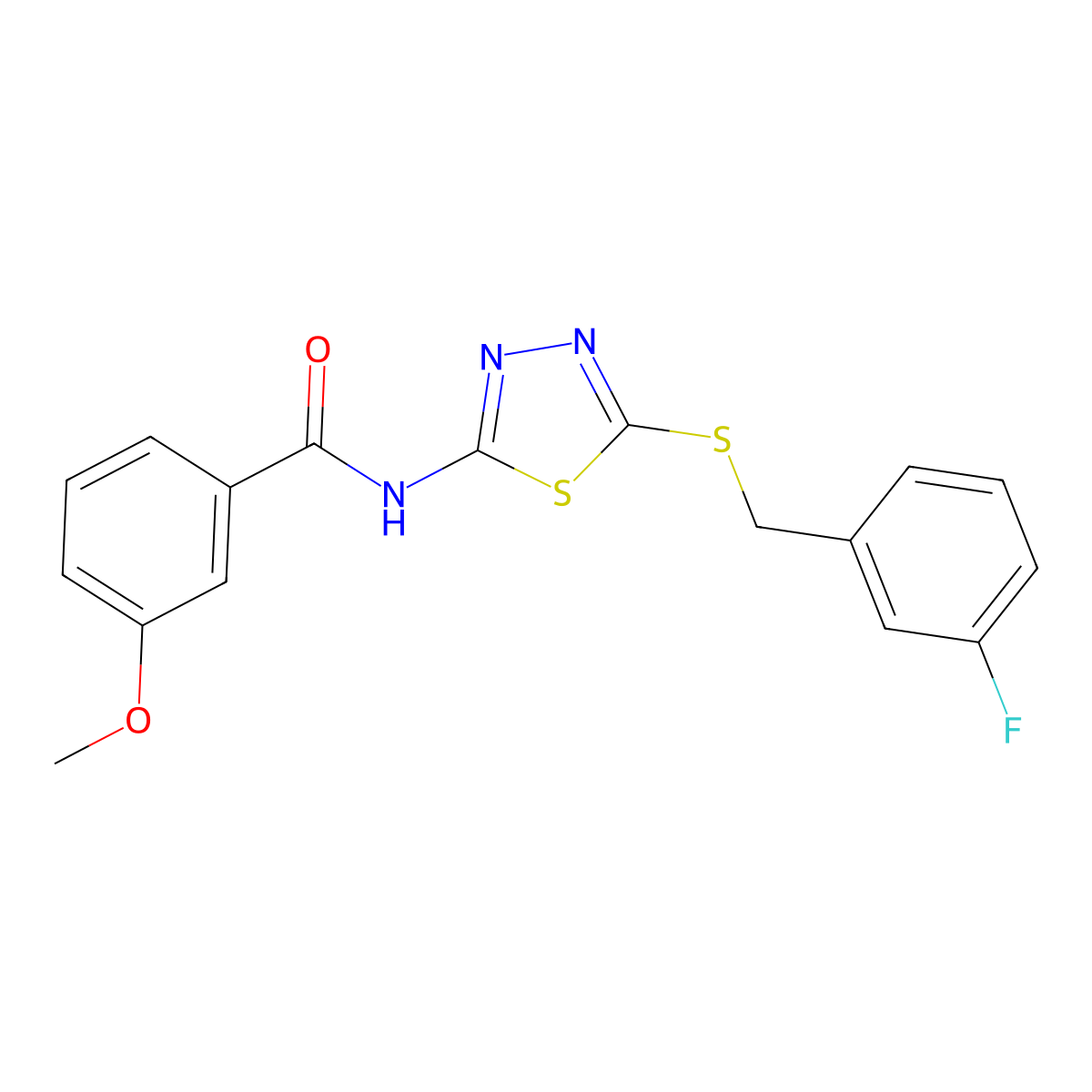 N-(5-((3-fluorobenzyl)thio)-1,3,4-thiadiazol-2-yl)-3-methoxybenzamide molecular structure, CAS 392303-42-3