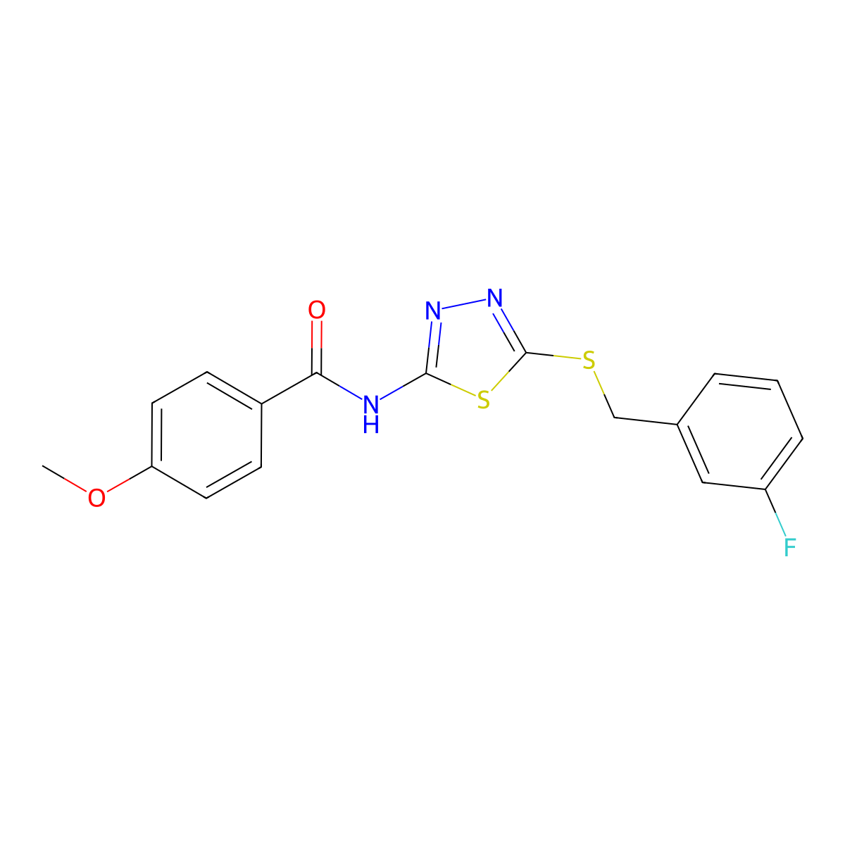 N-(5-((3-fluorobenzyl)thio)-1,3,4-thiadiazol-2-yl)-4-methoxybenzamide molecular structure, CAS 392303-43-4
