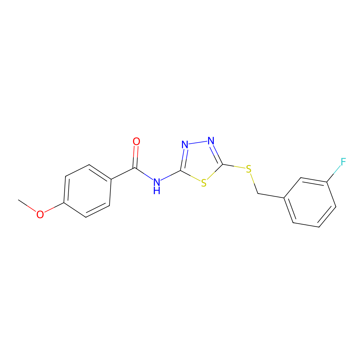 N-(5-((3-fluorobenzyl)thio)-1,3,4-thiadiazol-2-yl)-4-methoxybenzamide molecular structure, CAS 392303-43-4