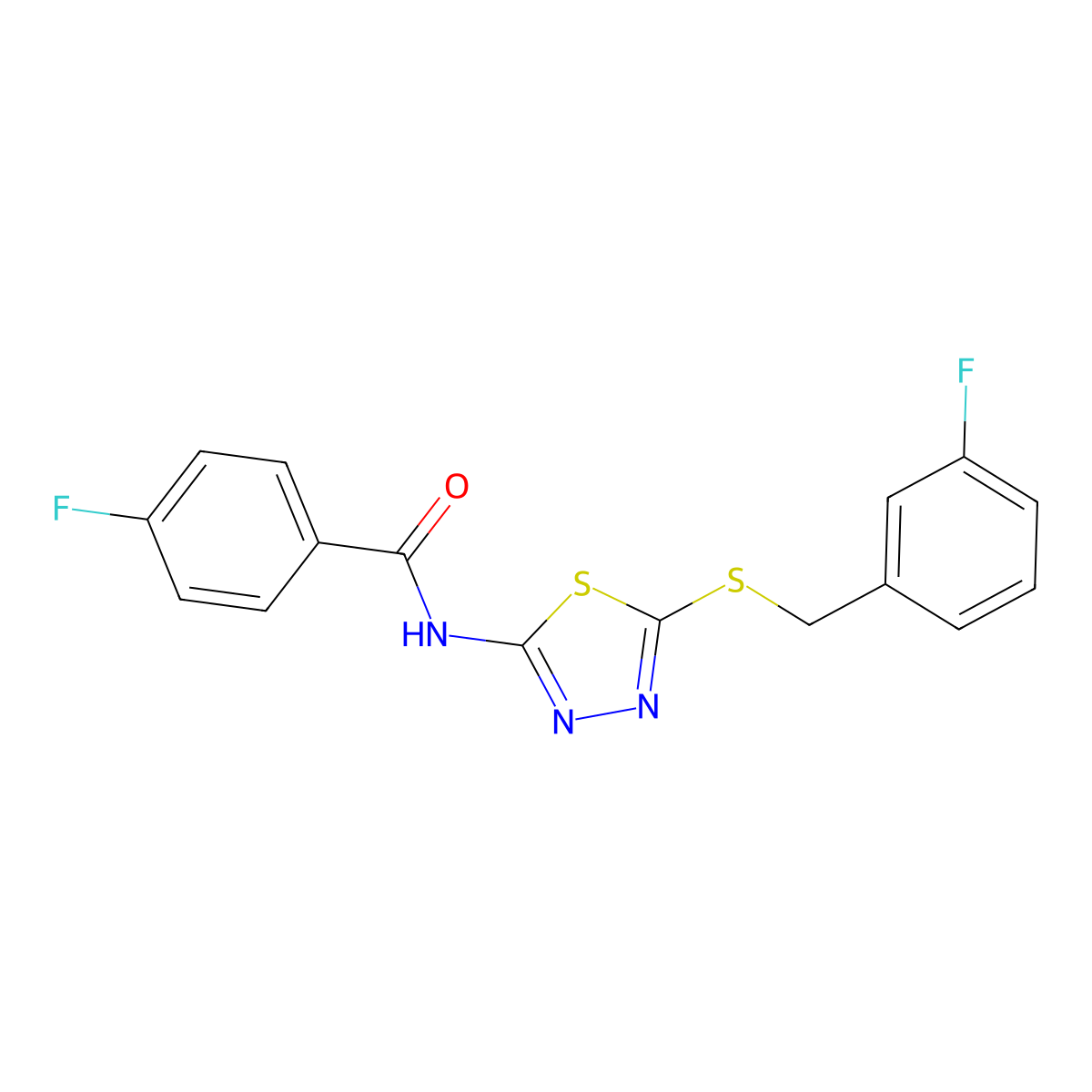 N-(5-(3-fluorobenzylthio)-1,3,4-thiadiazol-2-yl)-4-fluorobenzamide molecular structure, CAS 392303-49-0
