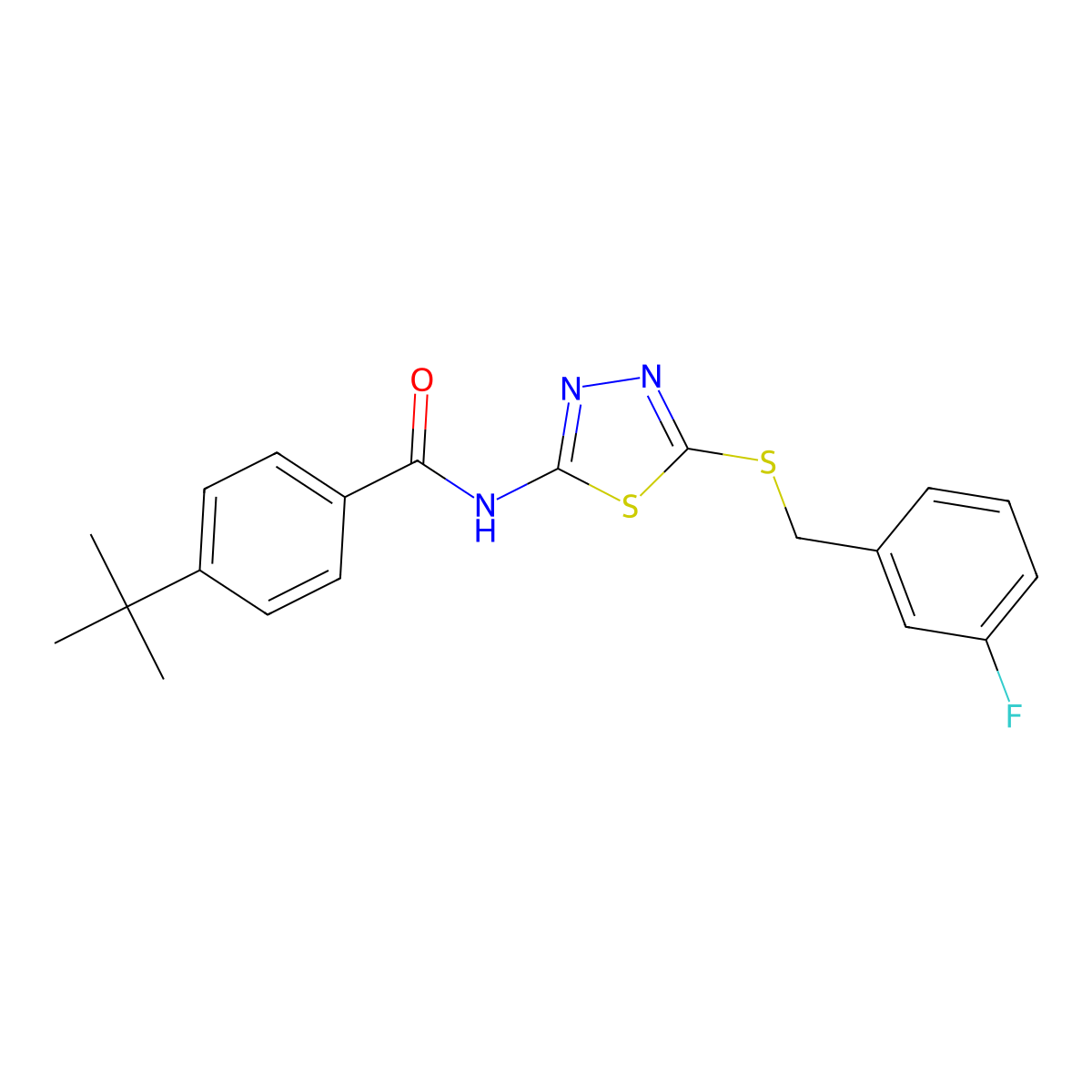 4-(tert-butyl)-N-(5-((3-fluorobenzyl)thio)-1,3,4-thiadiazol-2-yl)benzamide molecular structure, CAS 392303-51-4