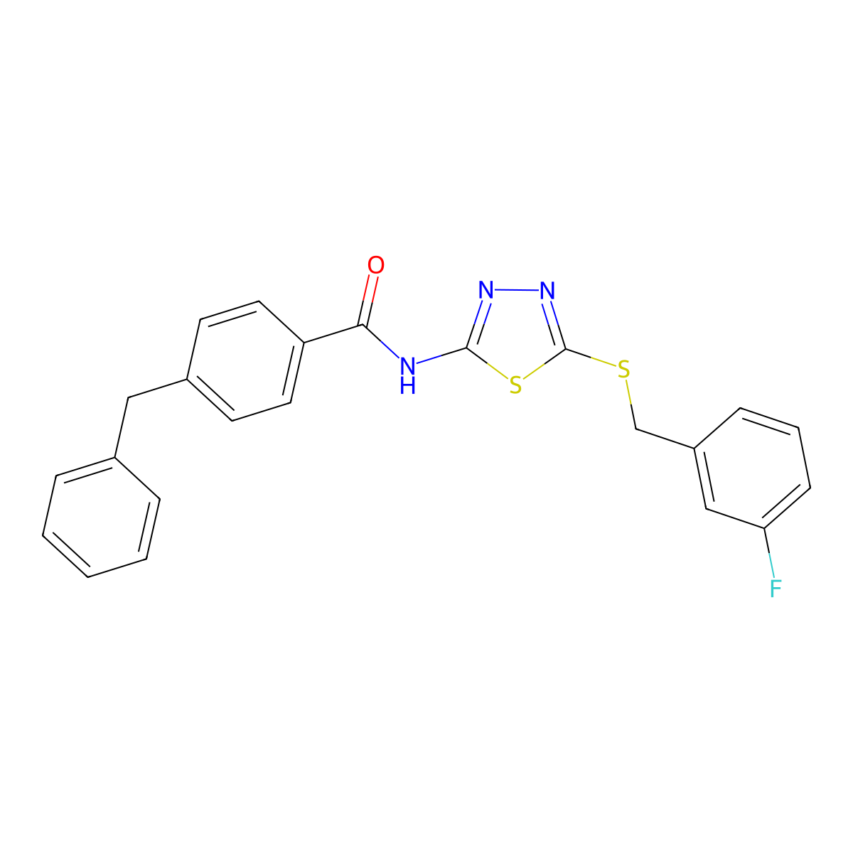 4-benzyl-N-(5-((3-fluorobenzyl)thio)-1,3,4-thiadiazol-2-yl)benzamide molecular structure, CAS 392303-52-5