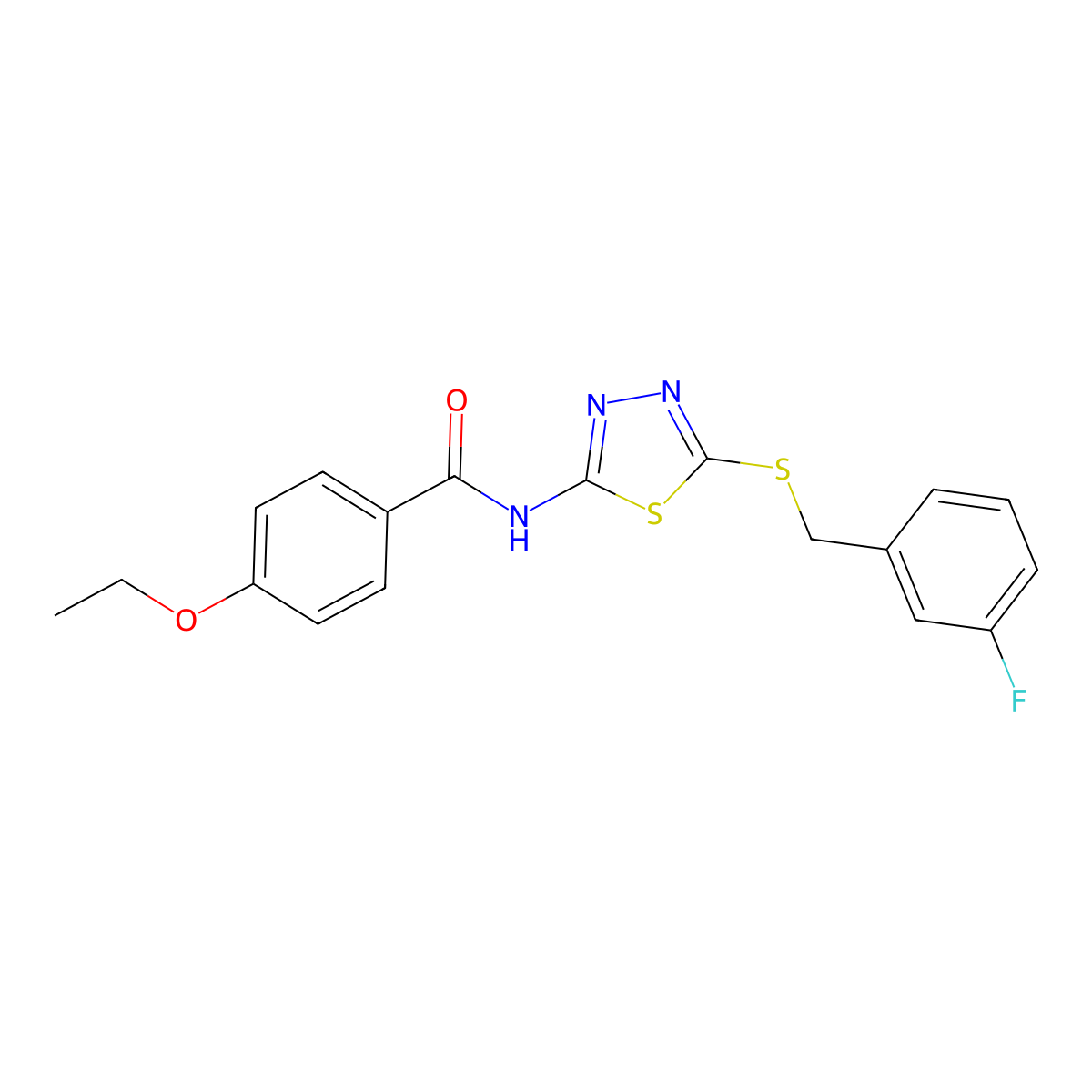 4-ethoxy-N-(5-((3-fluorobenzyl)thio)-1,3,4-thiadiazol-2-yl)benzamide molecular structure, CAS 392303-53-6