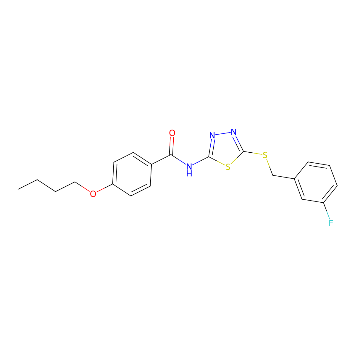 4-butoxy-N-(5-((3-fluorobenzyl)thio)-1,3,4-thiadiazol-2-yl)benzamide molecular structure, CAS 392303-54-7