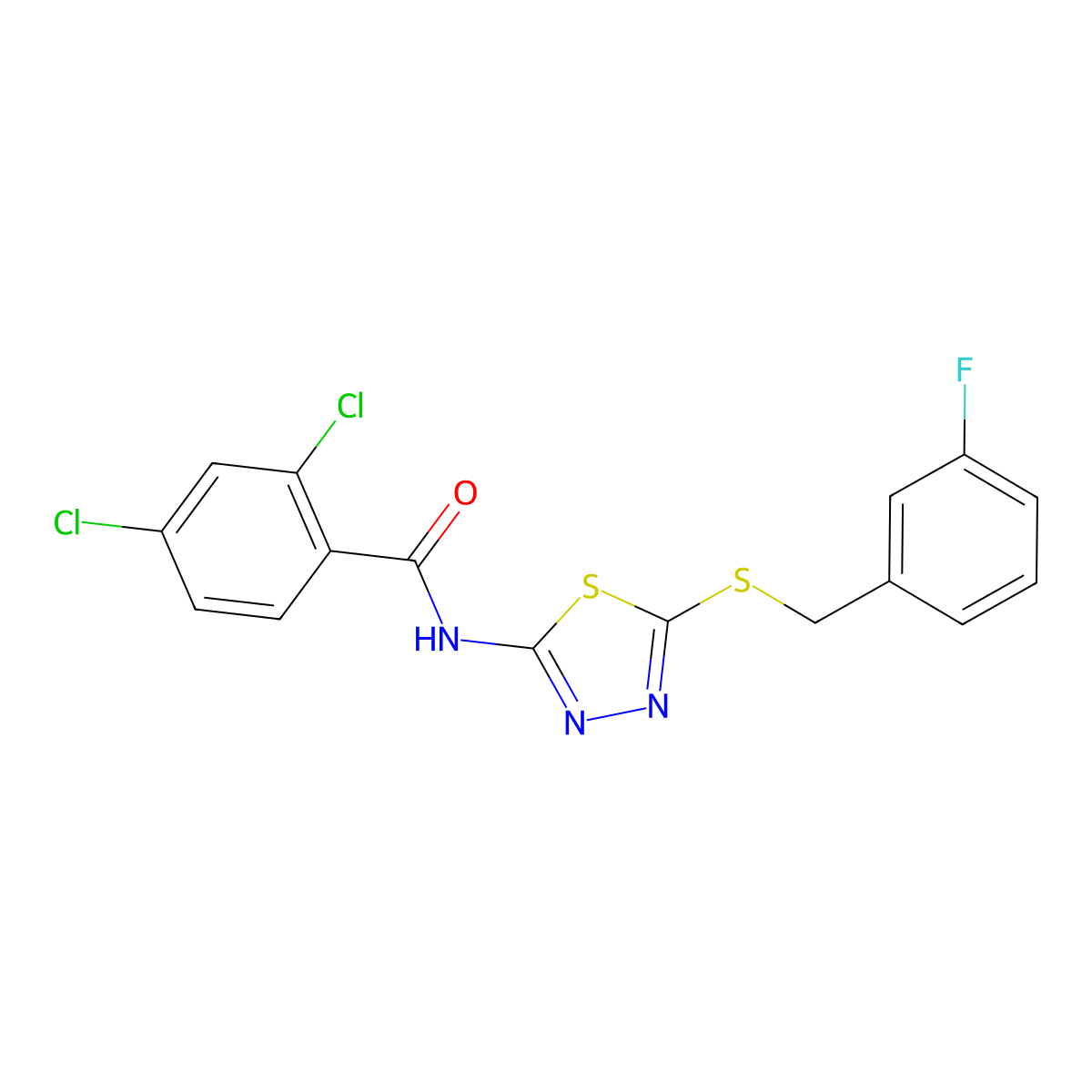 2,4-dichloro-N-[5-[(3-fluorophenyl)methylsulfanyl]-1,3,4-thiadiazol-2-yl]benzamide molecular structure, CAS 392303-58-1