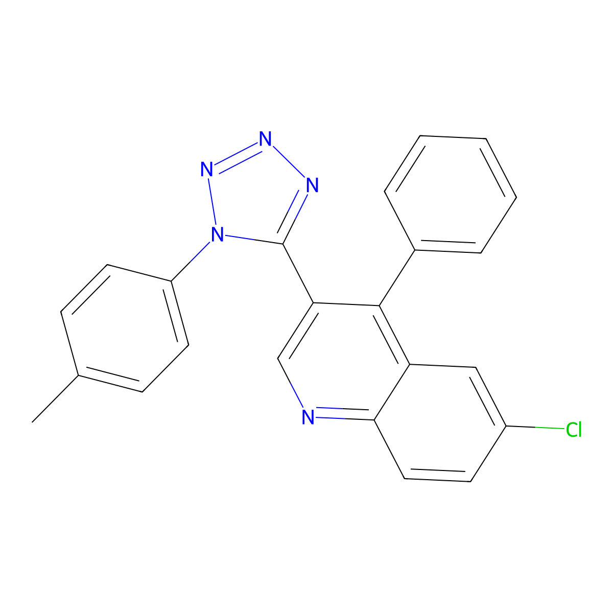 6-chloro-3-[1-(4-methylphenyl)-1H-tetraazol-5-yl]-4-phenylquinoline molecular structure, CAS 392304-98-2