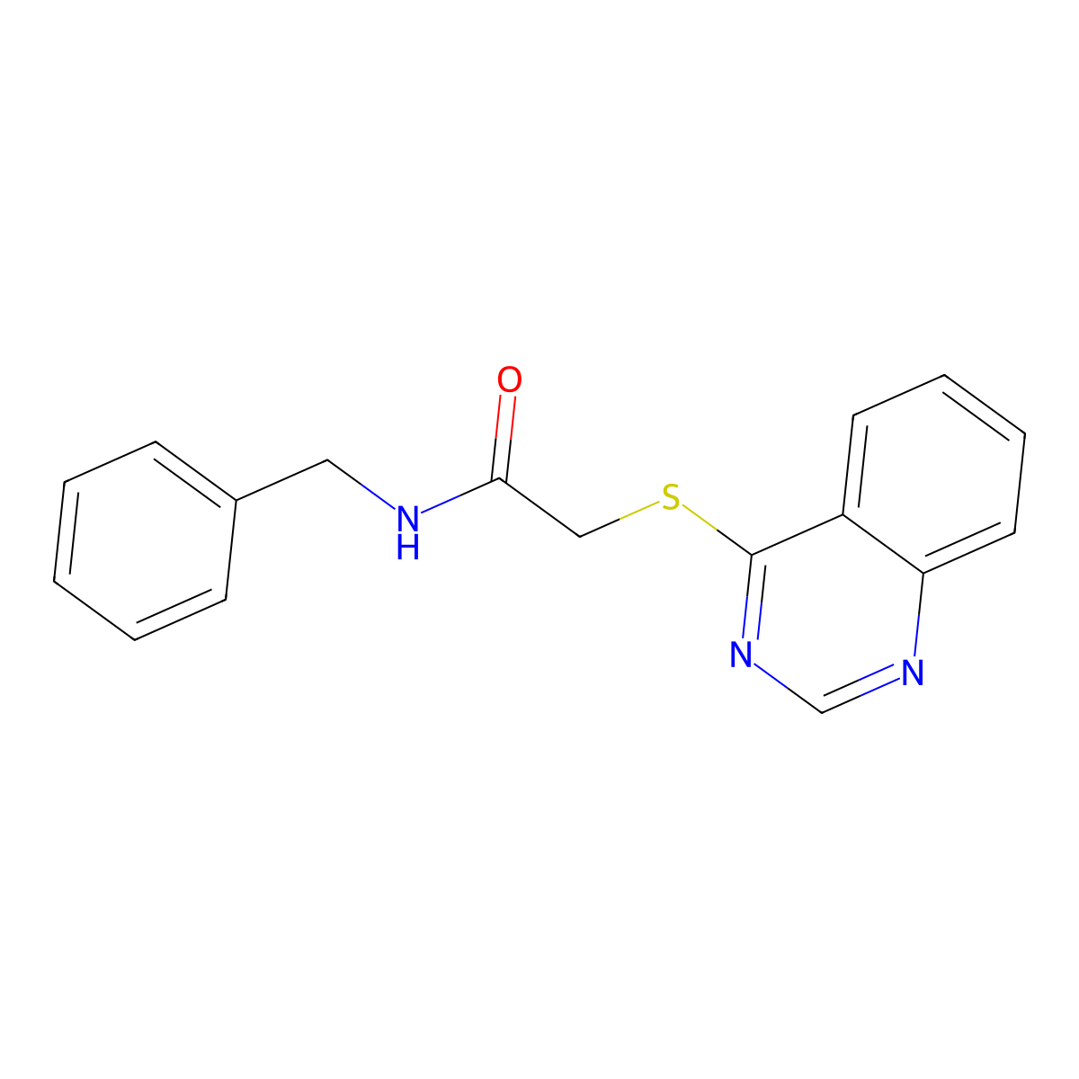 N-benzyl-2-quinazolin-4-ylthioacetamide molecular structure, CAS 392306-46-6