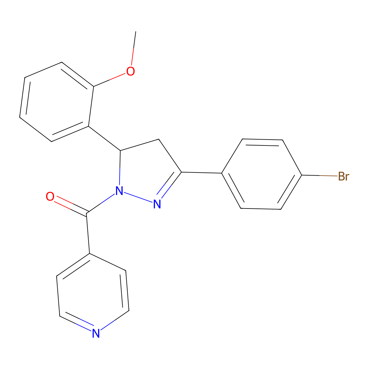 (3-(4-bromophenyl)-5-(2-methoxyphenyl)-4,5-dihydro-1H-pyrazol-1-yl)(pyridin-4-yl)methanone molecular structure, CAS 392308-52-0