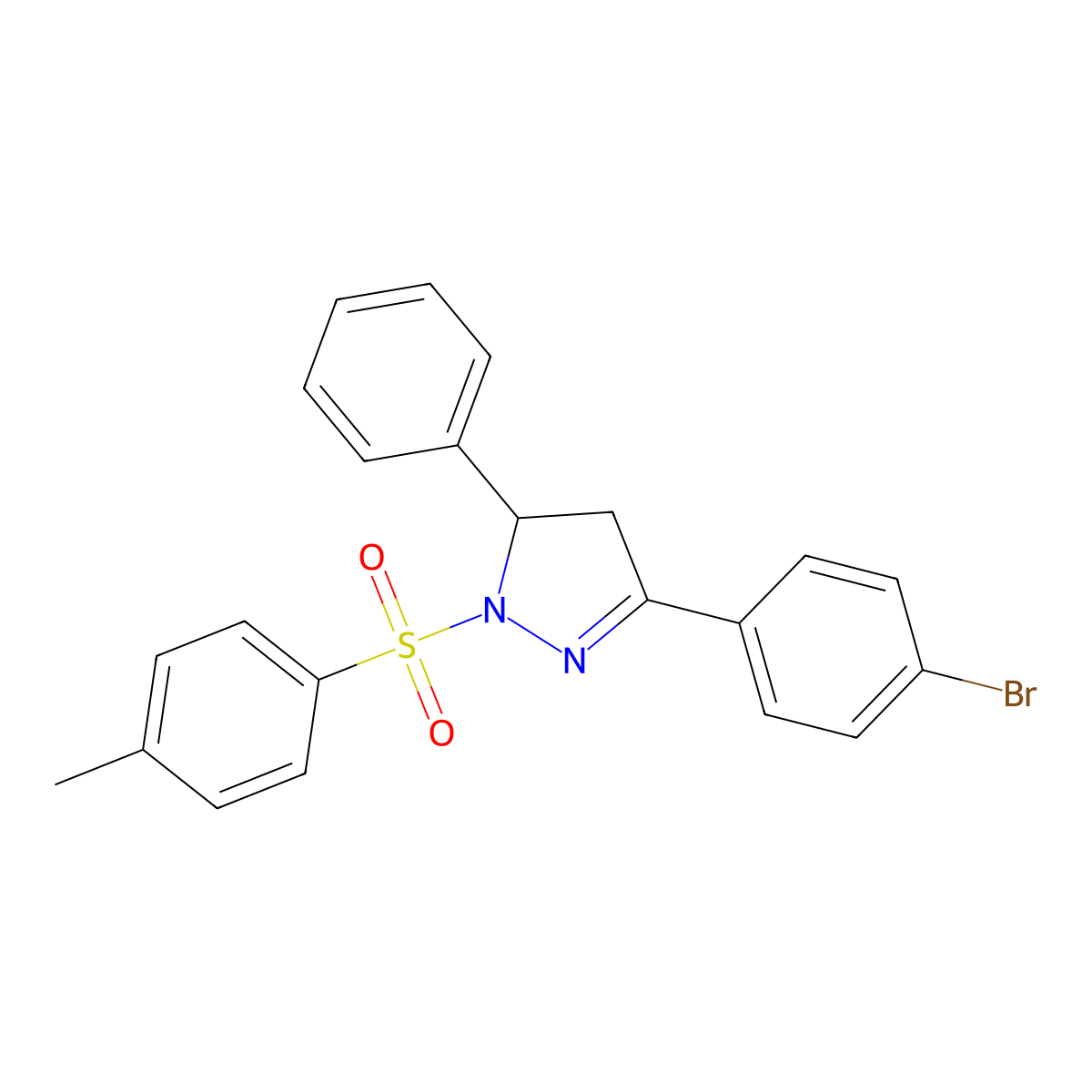 3-(4-bromophenyl)-5-phenyl-1-tosyl-4,5-dihydro-1H-pyrazole molecular structure, CAS 392308-54-2