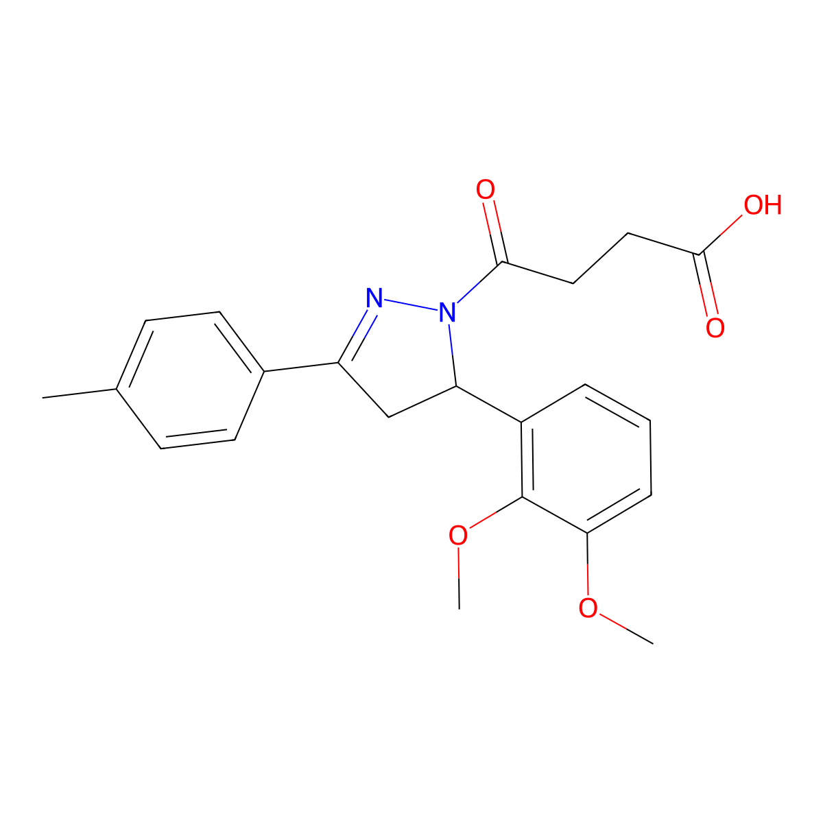 4-(5-(2,3-dimethoxyphenyl)-3-(p-tolyl)-4,5-dihydro-1H-pyrazol-1-yl)-4-oxobutanoic acid molecular structure, CAS 392308-58-6