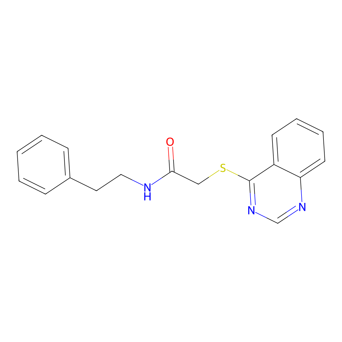 N-(2-phenylethyl)-2-(quinazolin-4-ylsulfanyl)acetamide molecular structure, CAS 392308-87-1