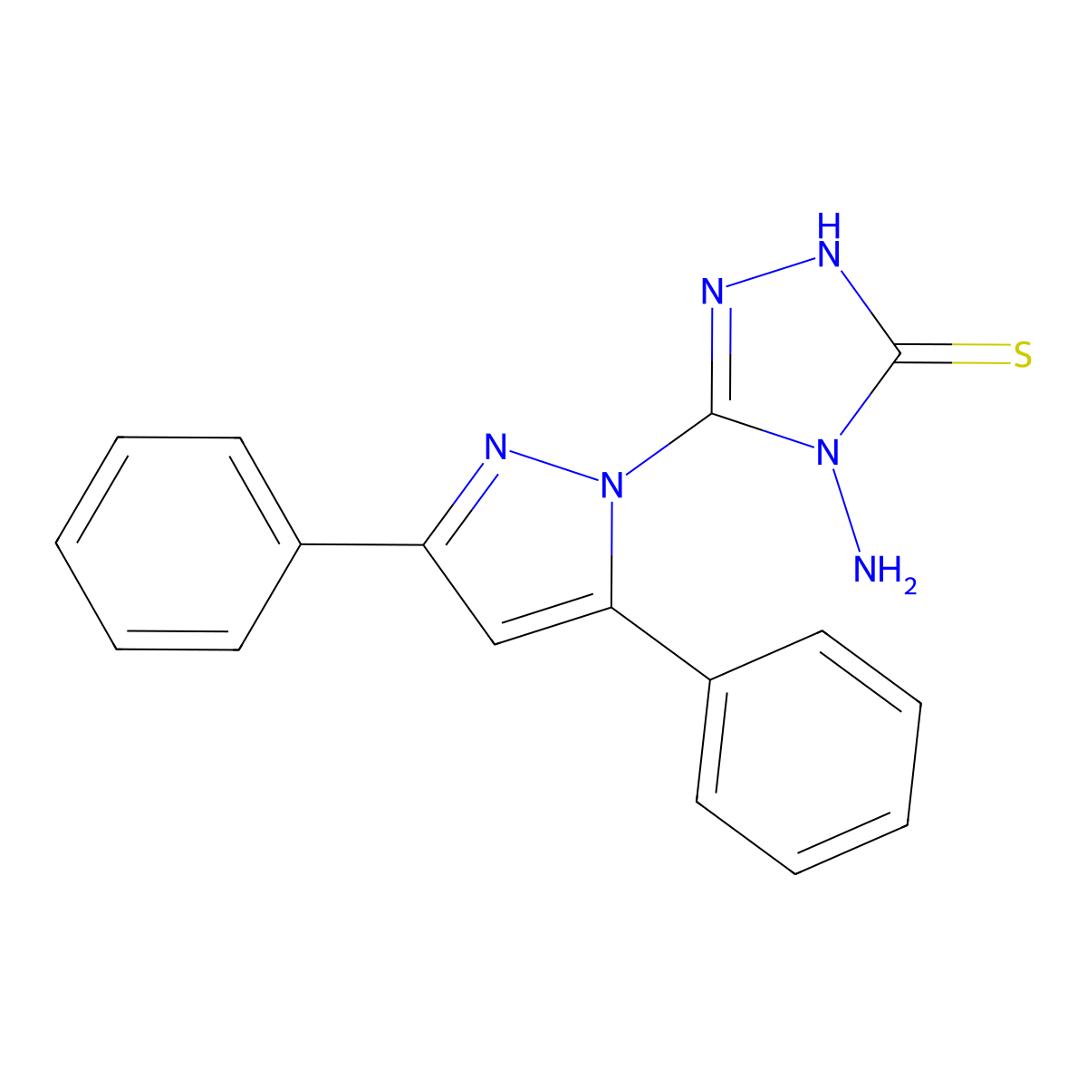 4-Amino-3-(3,5-diphenylpyrazolyl)-1,2,4-triazoline-5-thione molecular structure, CAS 392315-50-3