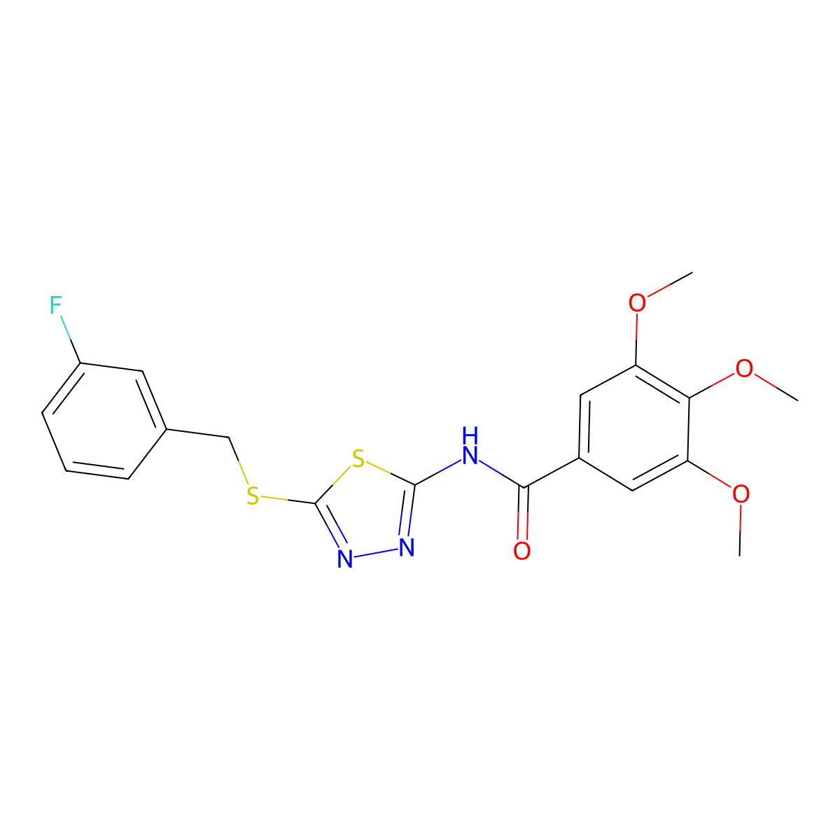 N-(5-((3-fluorobenzyl)thio)-1,3,4-thiadiazol-2-yl)-3,4,5-trimethoxybenzamide molecular structure, CAS 392317-38-3
